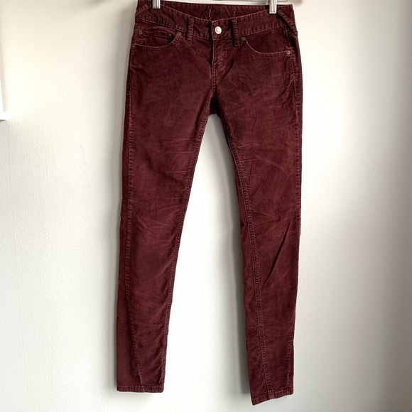 Free People Pants - Free people burgundy skinny corduroys EUC